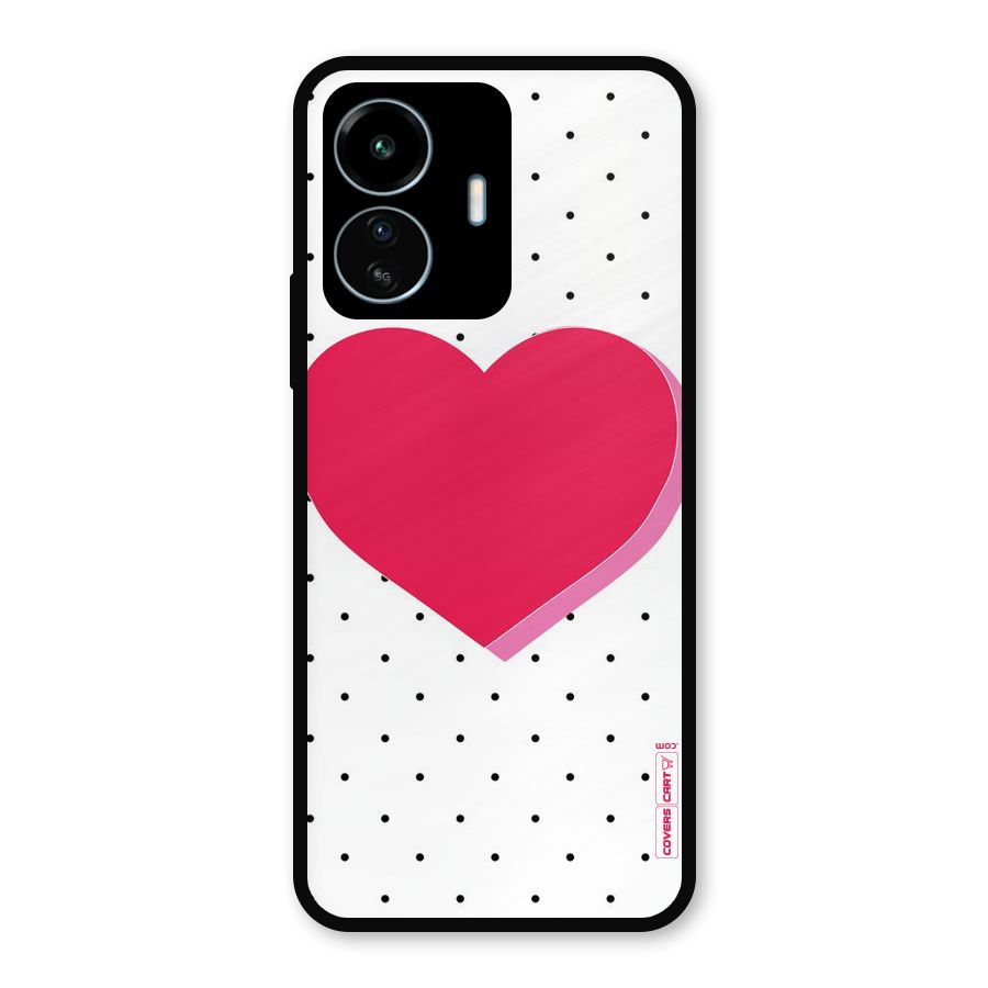 Pink Polka Heart Metal Back Case for vivo iQOO Z6 Lite 5G