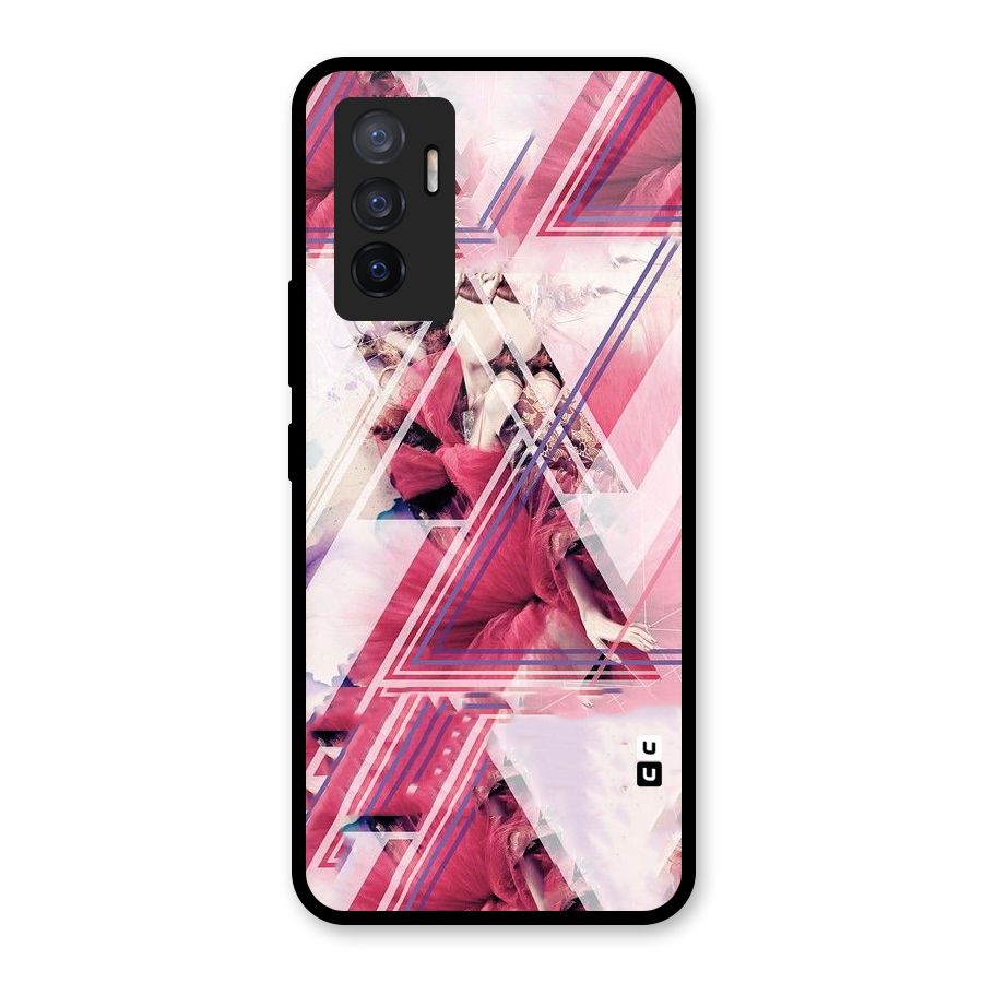 Pink Rose Abstract Glass Back Case for Vivo V23e