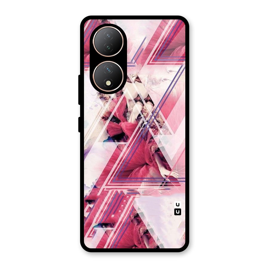 Pink Rose Abstract Glass Back Case for Vivo Y100A