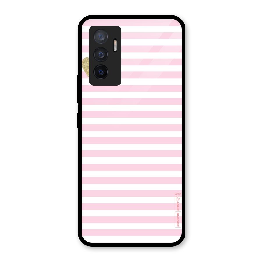 Pink Stripes Glass Back Case for Vivo V23e