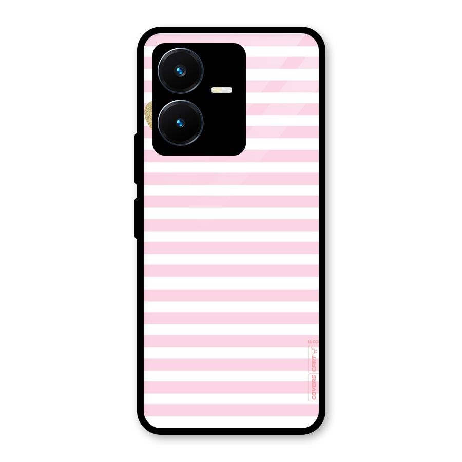 Pink Stripes Glass Back Case for Vivo Y22s