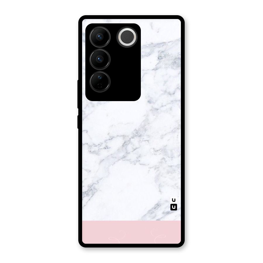 Pink White Merge Marble Glass Back Case for Vivo V27 Pro