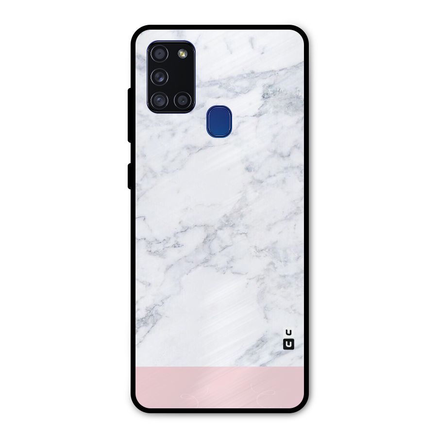 Pink White Merge Marble Metal Back Case for Galaxy A21s
