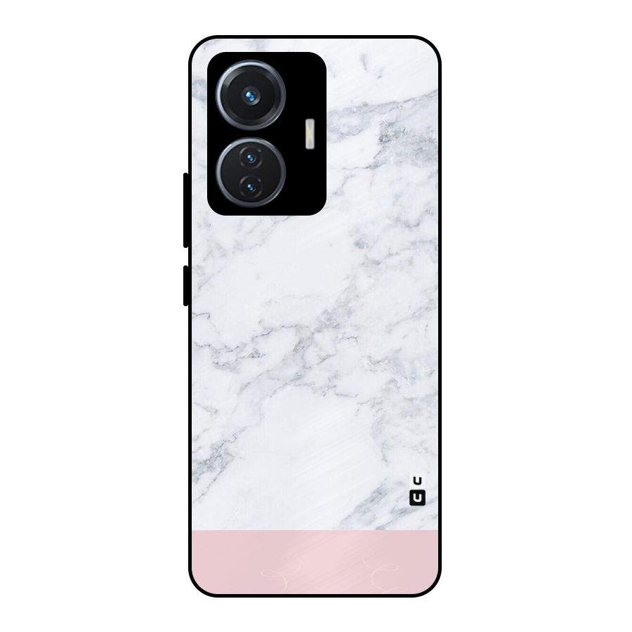 Pink White Merge Marble Metal Back Case for Vivo T1 44W
