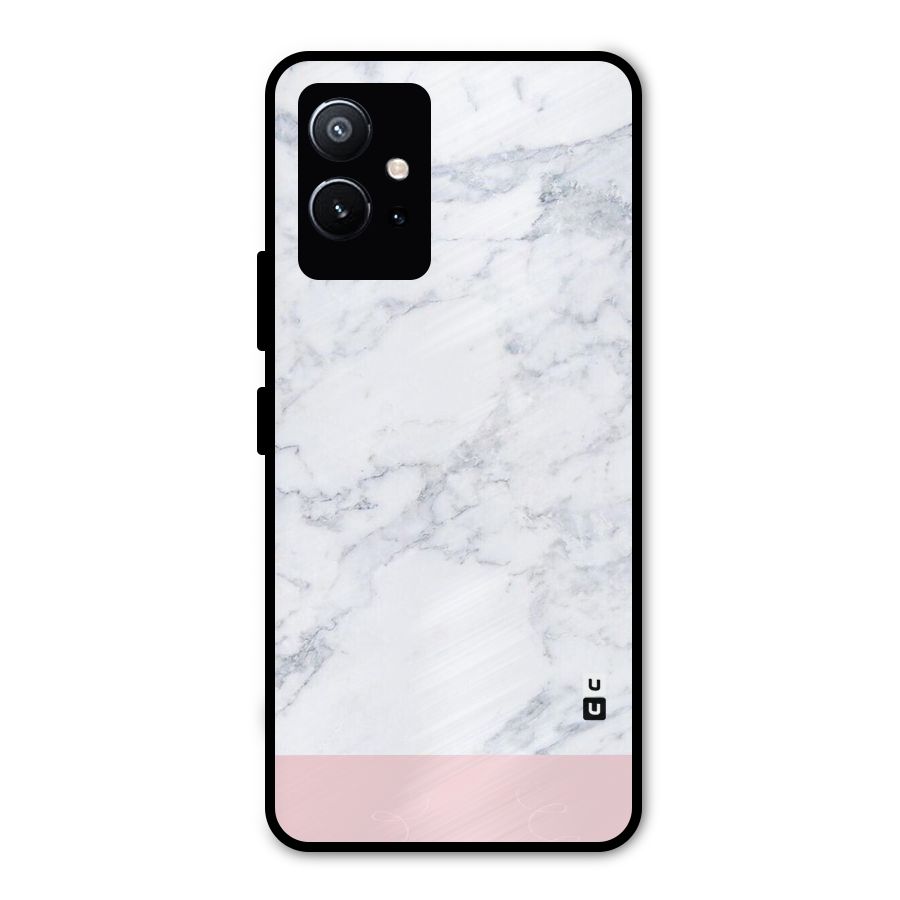 Pink White Merge Marble Metal Back Case for Vivo T1 5G