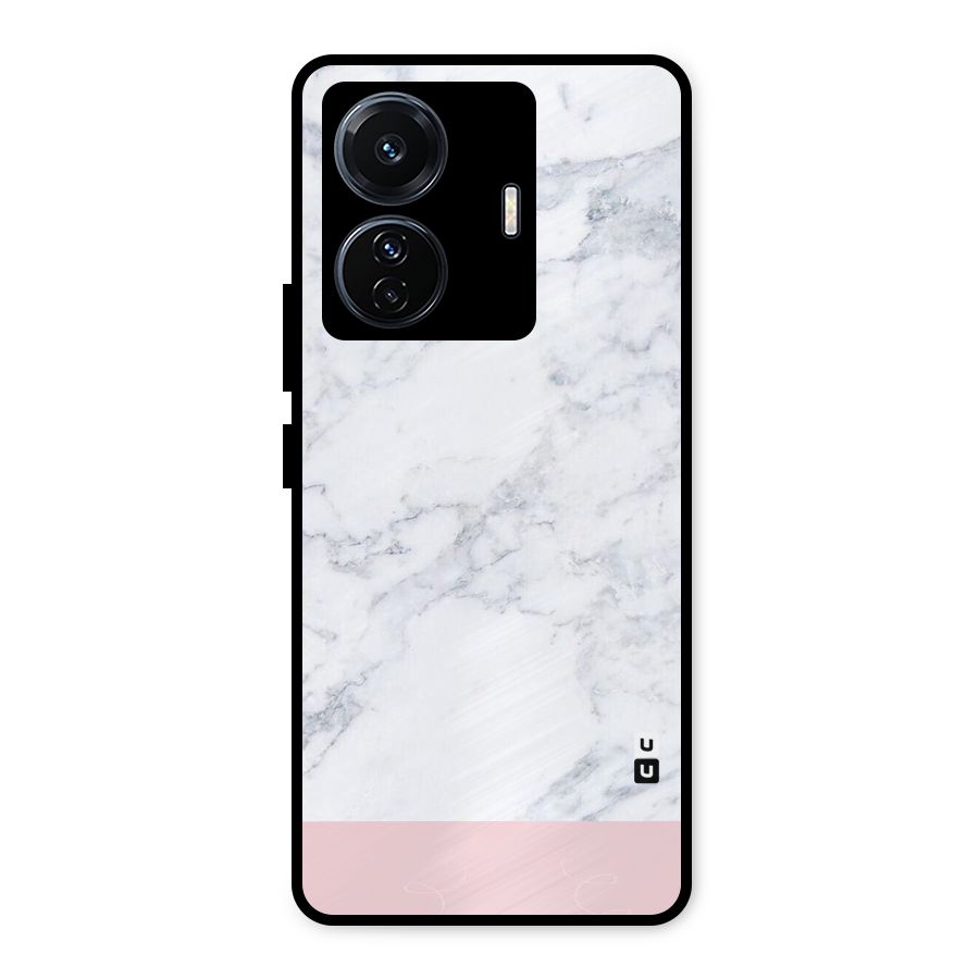Pink White Merge Marble Metal Back Case for Vivo T1 Pro