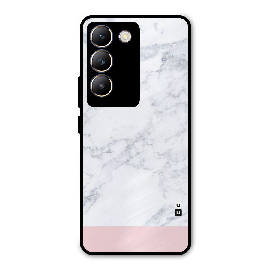 Pink White Merge Marble Metal Back Case for Vivo T3 5G