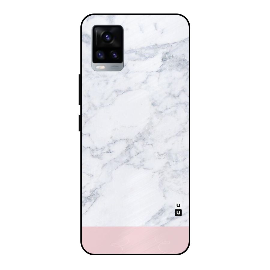 Pink White Merge Marble Metal Back Case for Vivo V20 2021