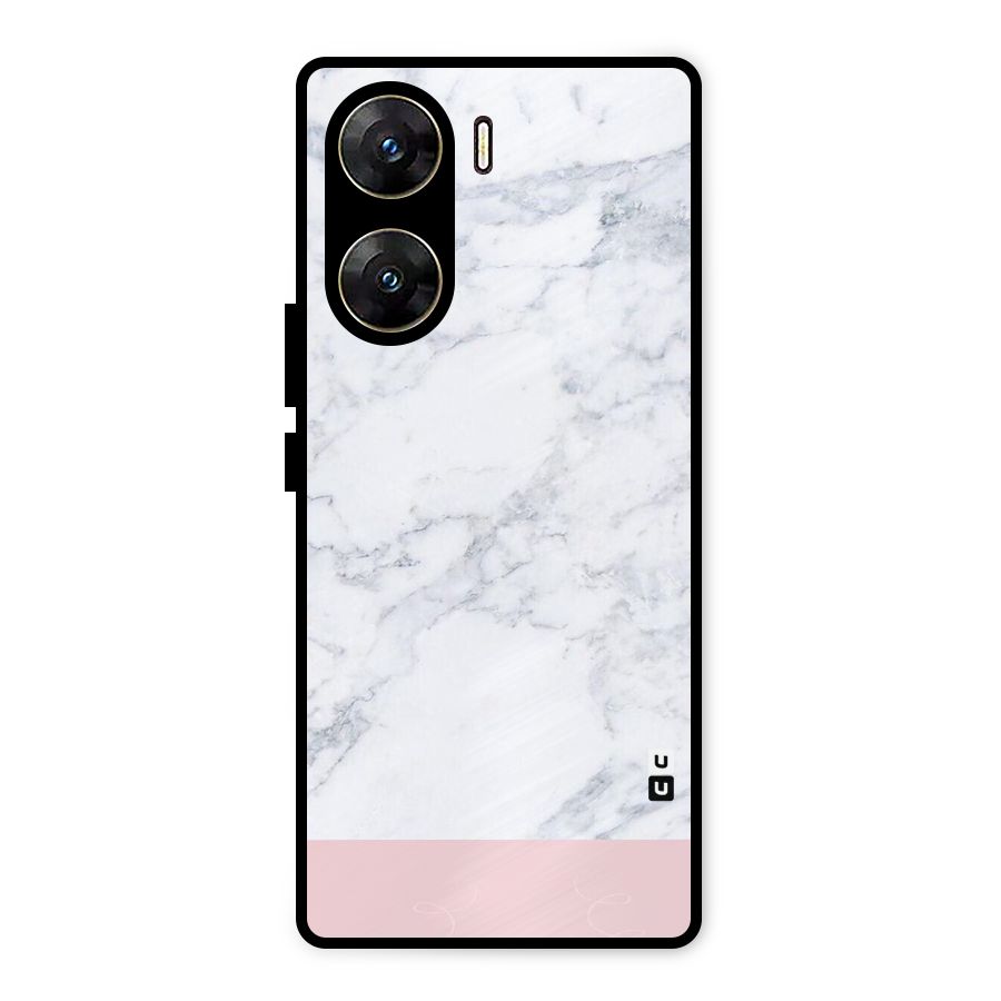 Pink White Merge Marble Metal Back Case for Vivo V29e