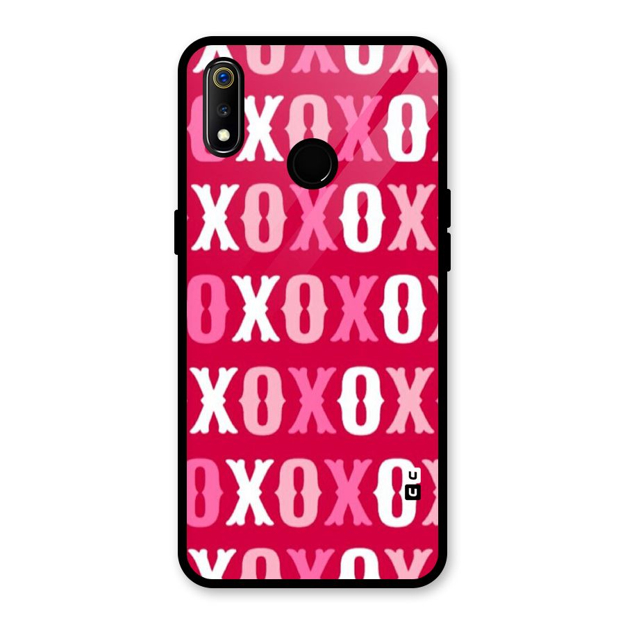 Pink White Xoxo Glass Back Case for Realme 3i