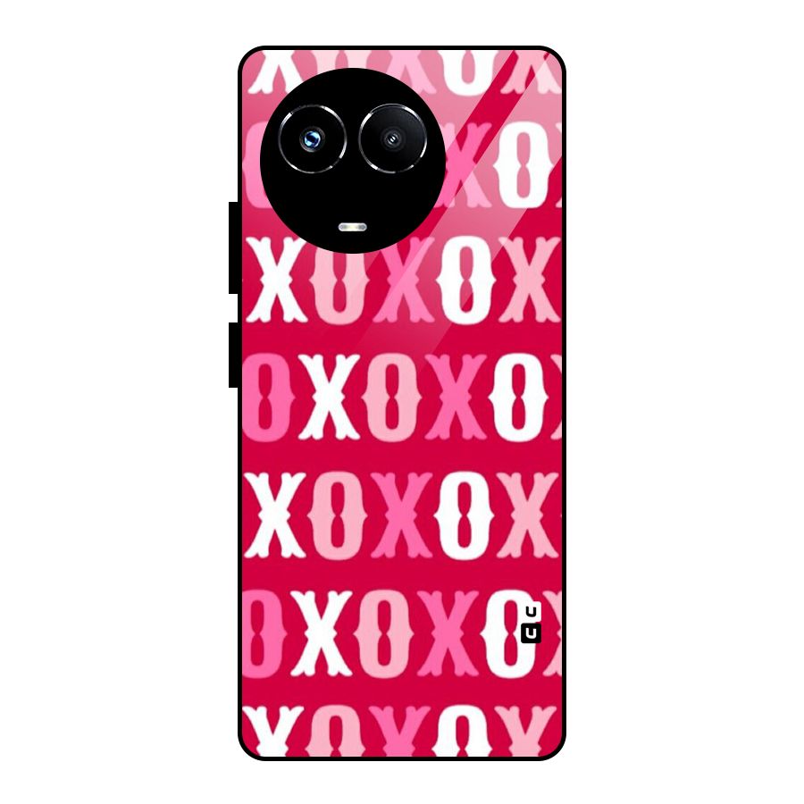 Pink White Xoxo Glass Back Case for Realme Narzo 60X