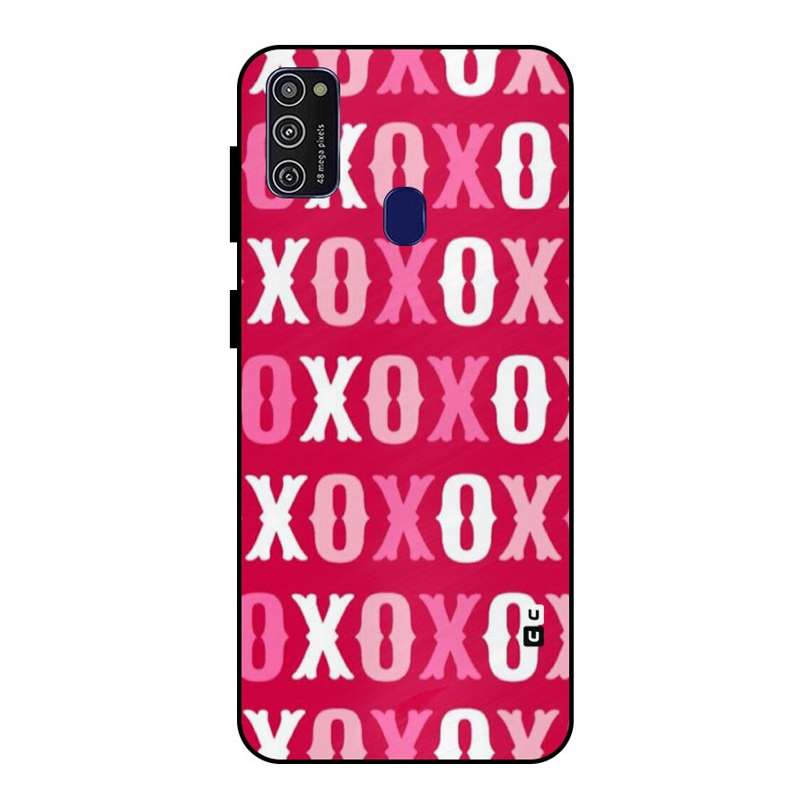 Pink White Xoxo Metal Back Case for Galaxy M21