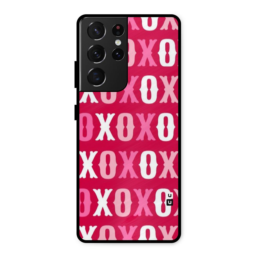 Pink White Xoxo Metal Back Case for Galaxy S21 Ultra 5G