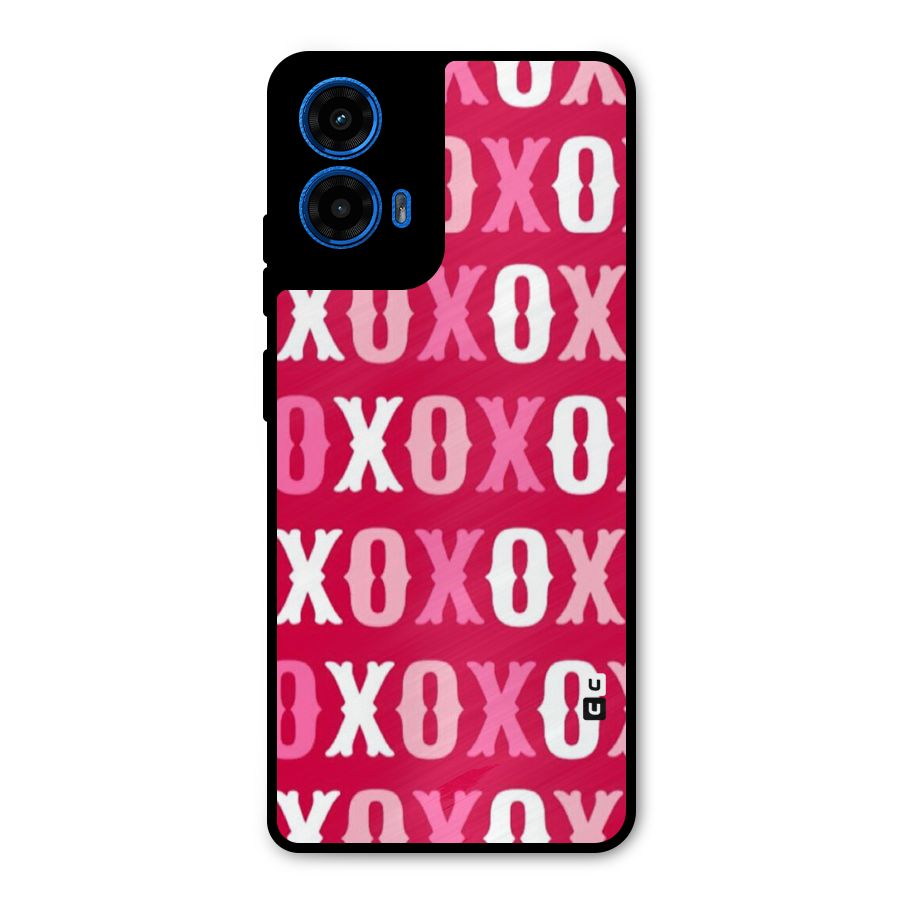 Pink White Xoxo Metal Back Case for Moto G45