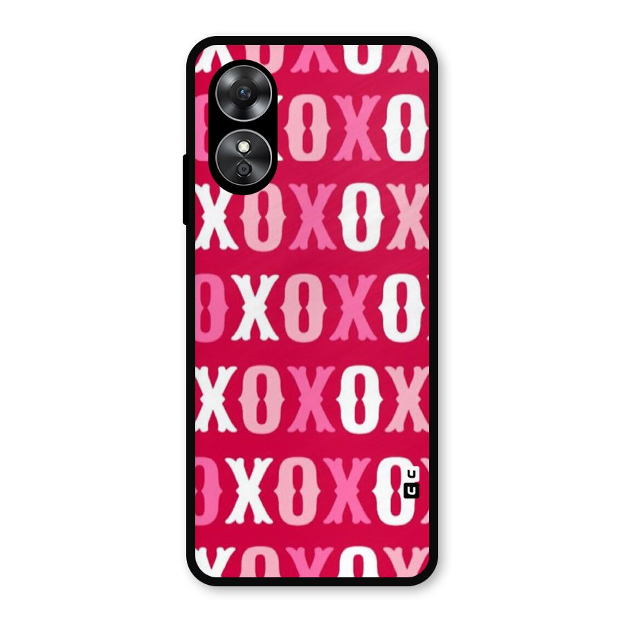 Pink White Xoxo Metal Back Case for Oppo A17
