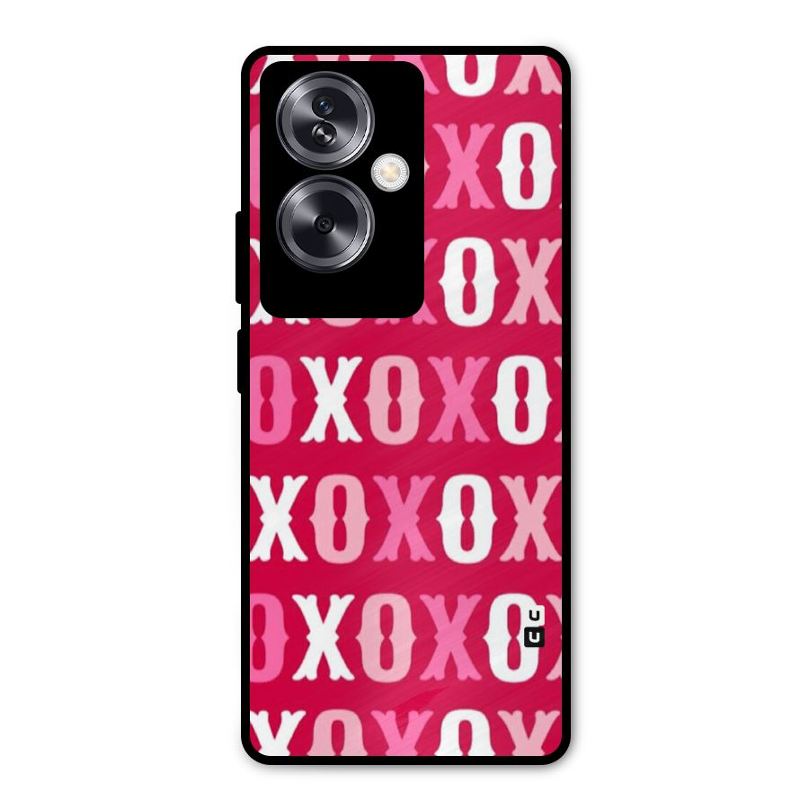 Pink White Xoxo Metal Back Case for Oppo A79 5G