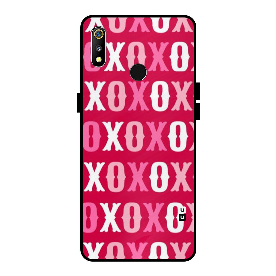 Pink White Xoxo Metal Back Case for Realme 3