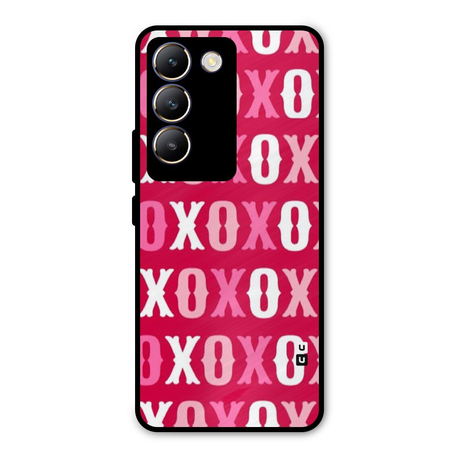 Pink White Xoxo Metal Back Case for Vivo T3 5G