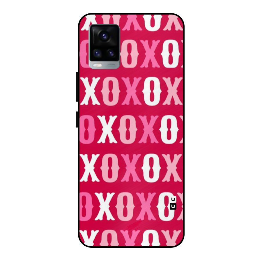 Pink White Xoxo Metal Back Case for Vivo V20 2021