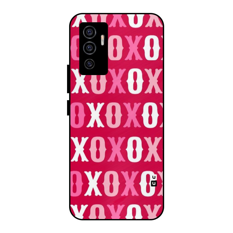 Pink White Xoxo Metal Back Case for Vivo V23e