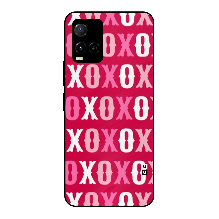 Pink White Xoxo Metal Back Case for Vivo Y21