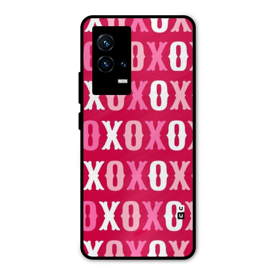 Pink White Xoxo Metal Back Case for iQOO 9 5G