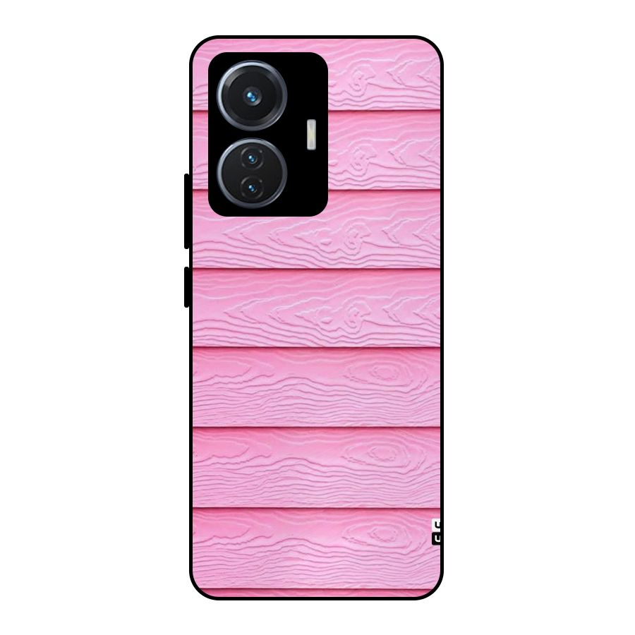 Pink Wood Metal Back Case for Vivo T1 44W