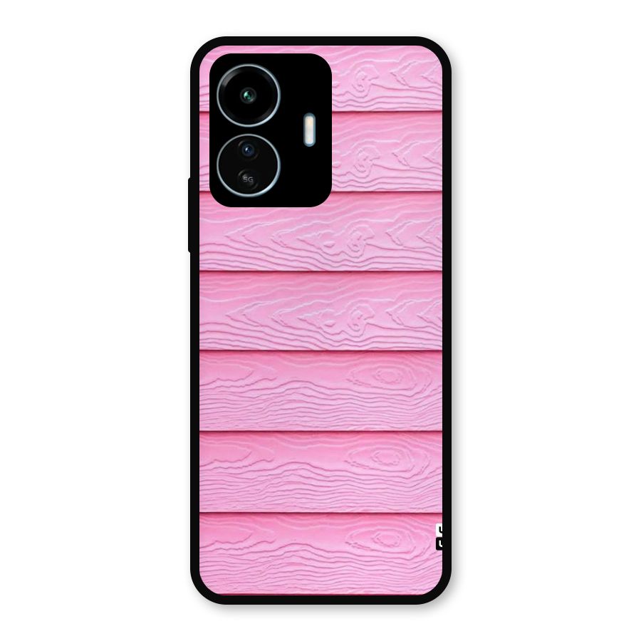 Pink Wood Metal Back Case for vivo iQOO Z6 Lite 5G
