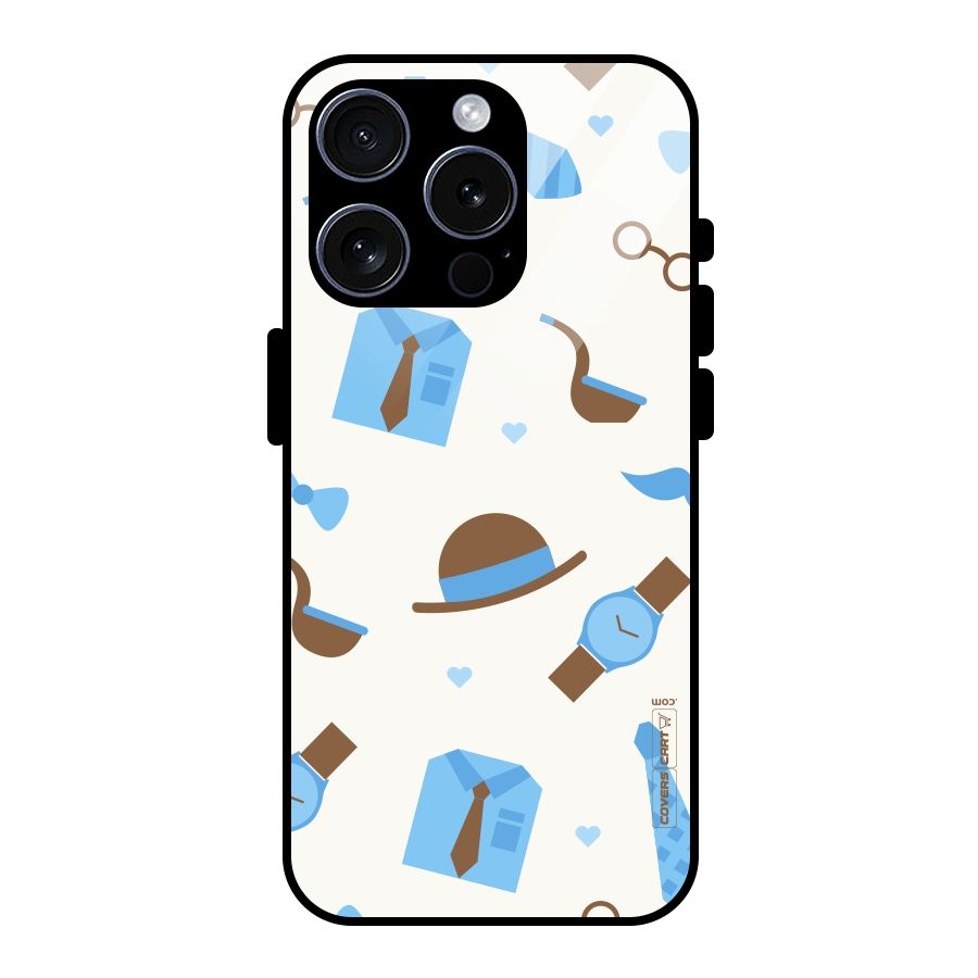 Pipe Hat Watch Pattern Glass Back Case for iPhone 15 Pro