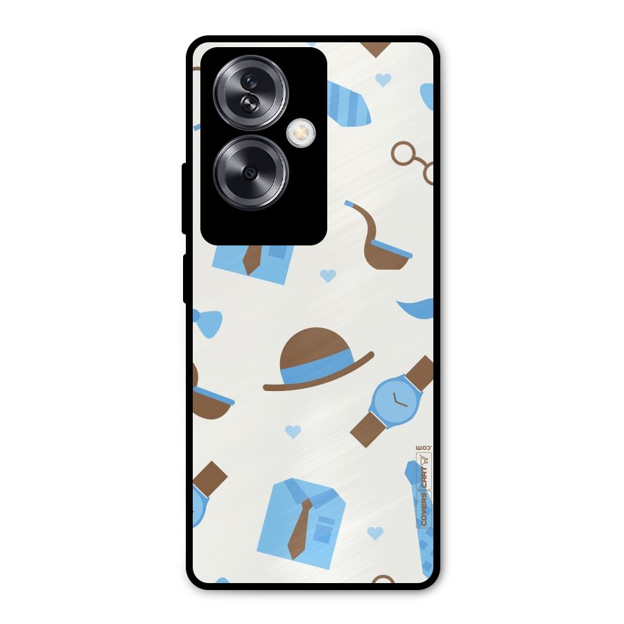 Pipe Hat Watch Pattern Metal Back Case for Oppo A79 5G