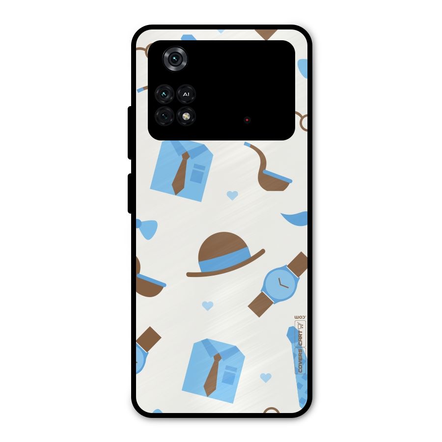 Pipe Hat Watch Pattern Metal Back Case for Poco M4 Pro 4G