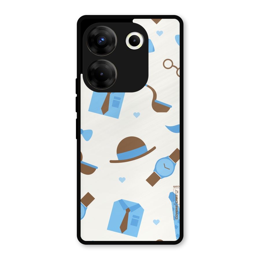 Pipe Hat Watch Pattern Metal Back Case for Tecno Camon 20 Pro