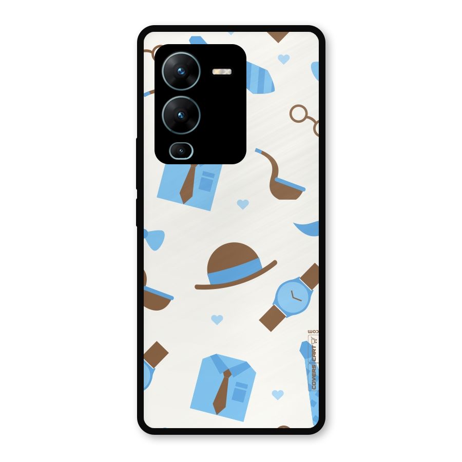 Pipe Hat Watch Pattern Metal Back Case for Vivo V25 Pro