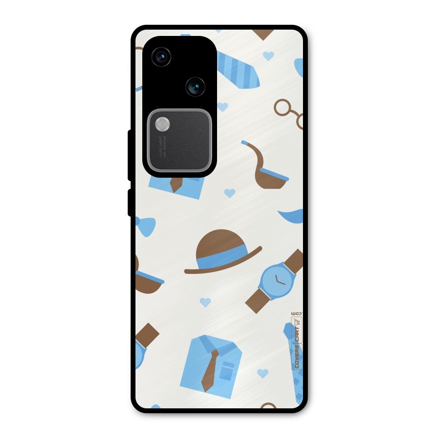 Pipe Hat Watch Pattern Metal Back Case for Vivo V30 Pro