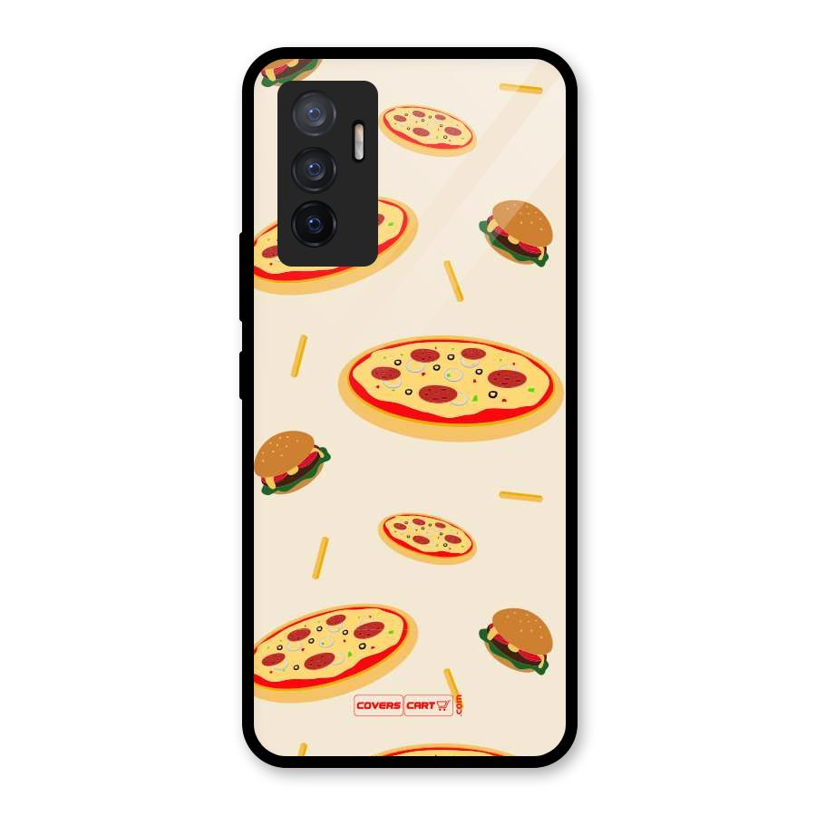 Pizza and Burger Love Glass Back Case for Vivo V23e