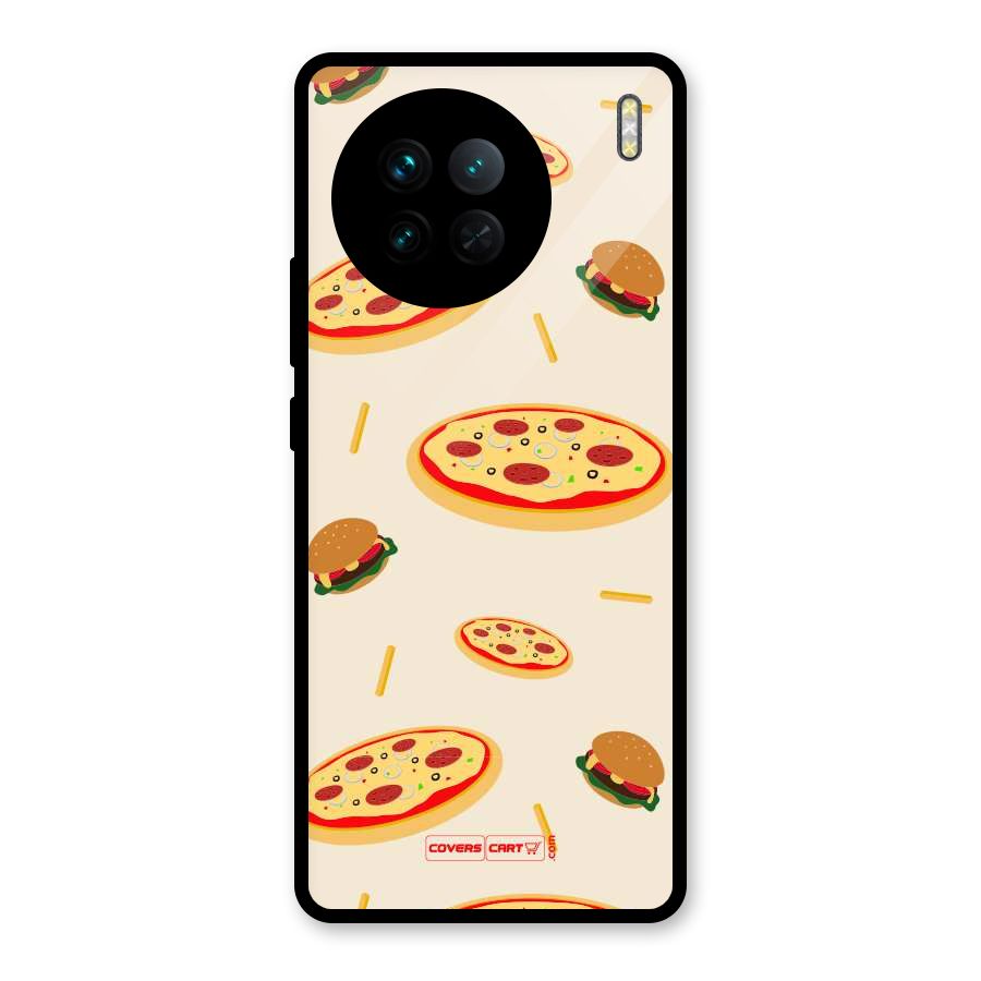 Pizza and Burger Love Glass Back Case for Vivo X90