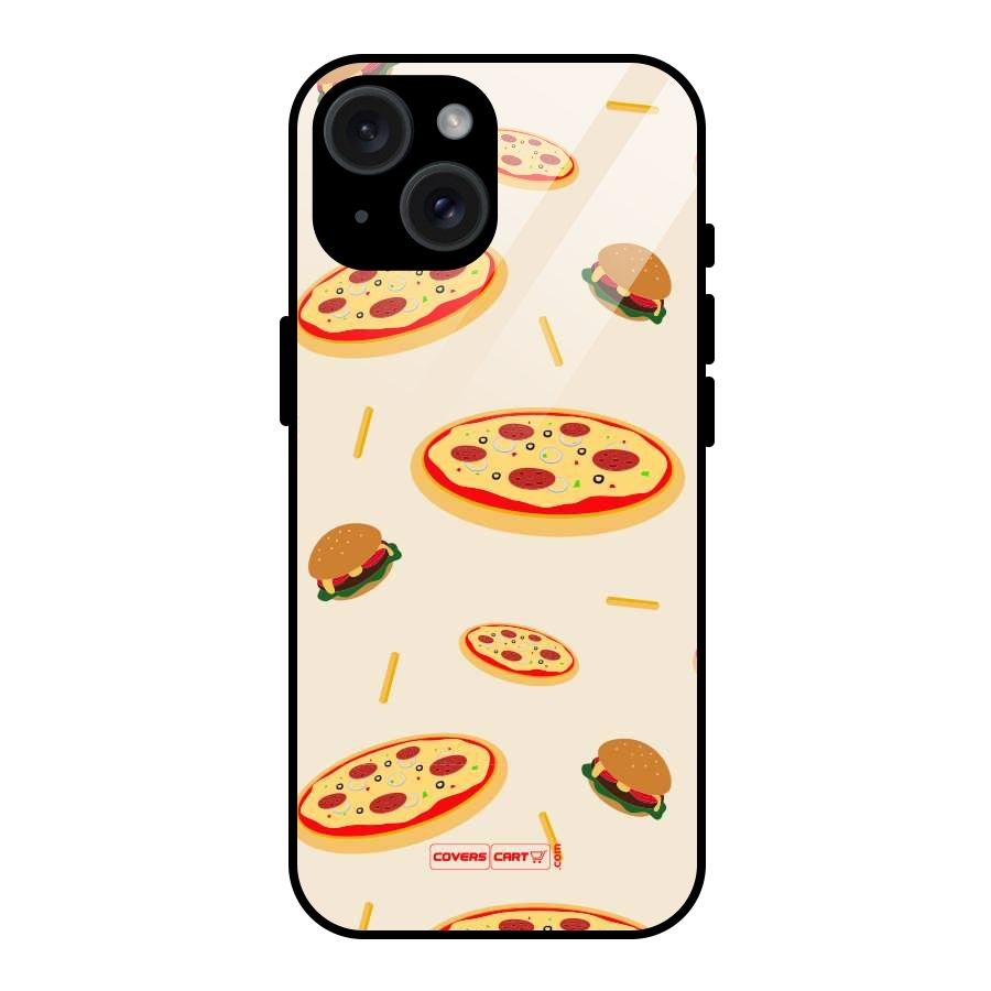 Pizza and Burger Love Glass Back Case for iPhone 15