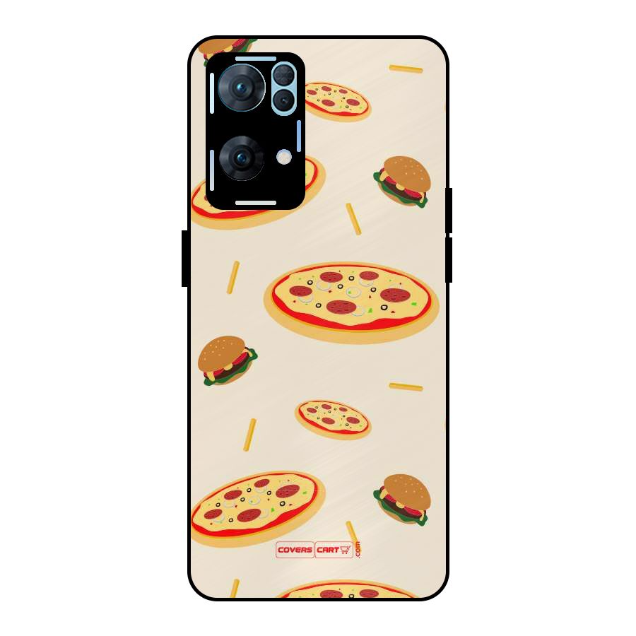 Pizza and Burger Love Metal Back Case for Oppo Reno7 Pro 5G