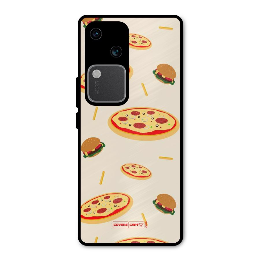 Pizza and Burger Love Metal Back Case for Vivo V30 Pro