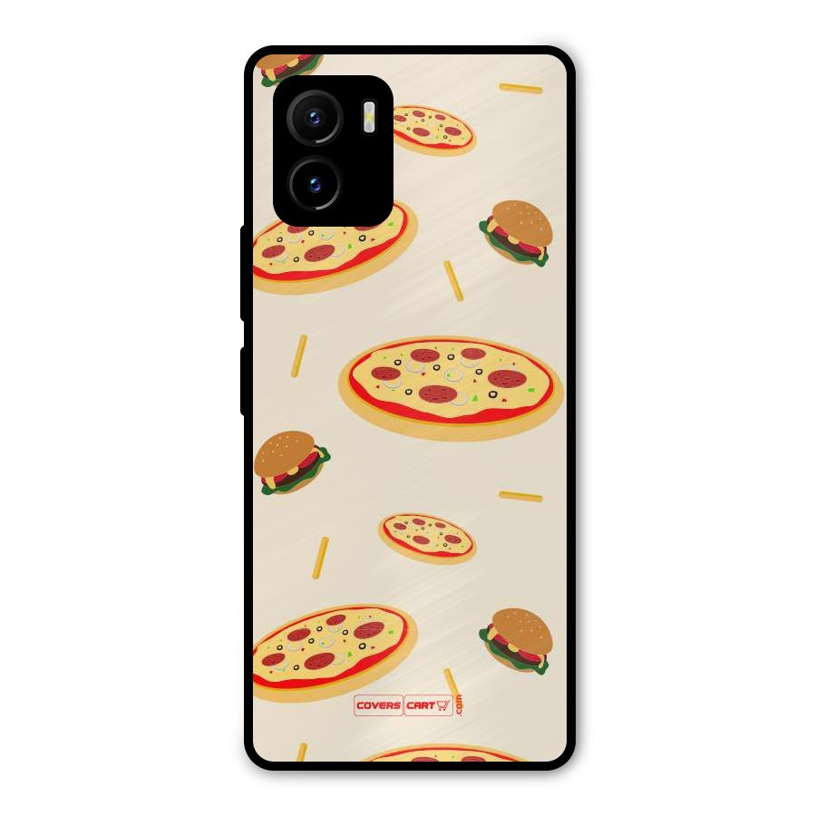 Pizza and Burger Love Metal Back Case for Vivo Y15s