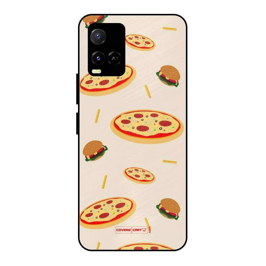 Pizza and Burger Love Metal Back Case for Vivo Y21A
