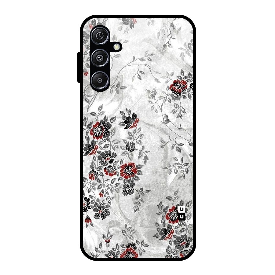 Pleasing Grey Floral Glass Back Case for Galaxy M34 5G