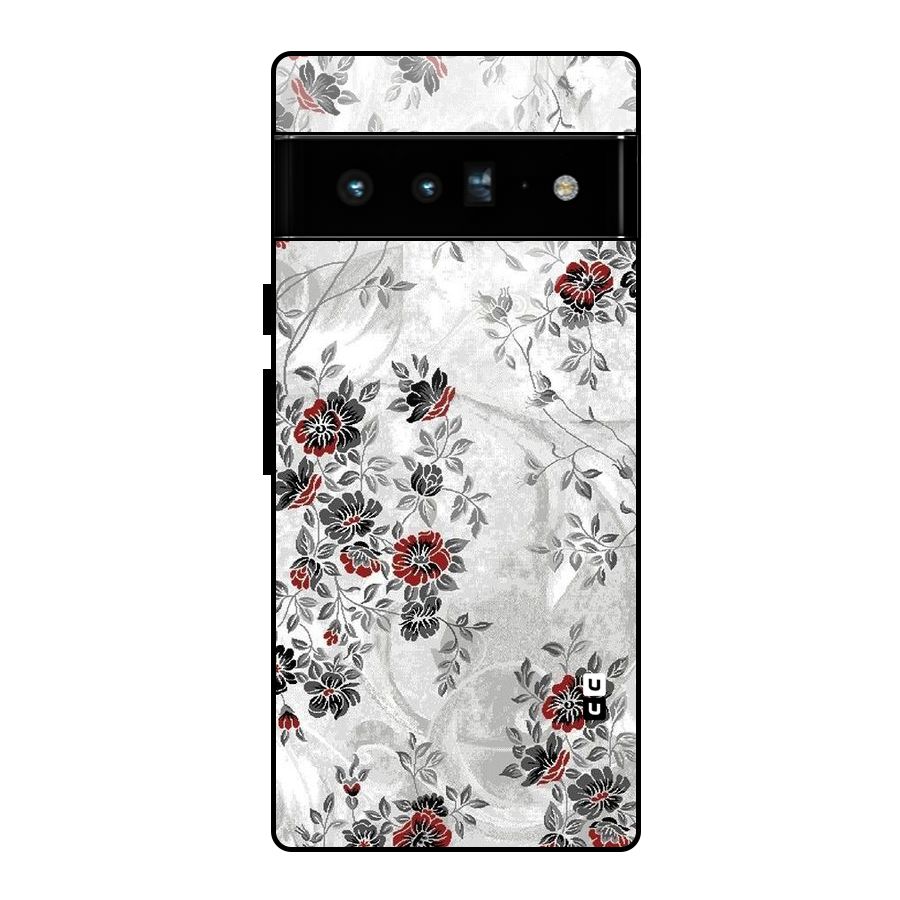 Pleasing Grey Floral Glass Back Case for Google Pixel 6 Pro