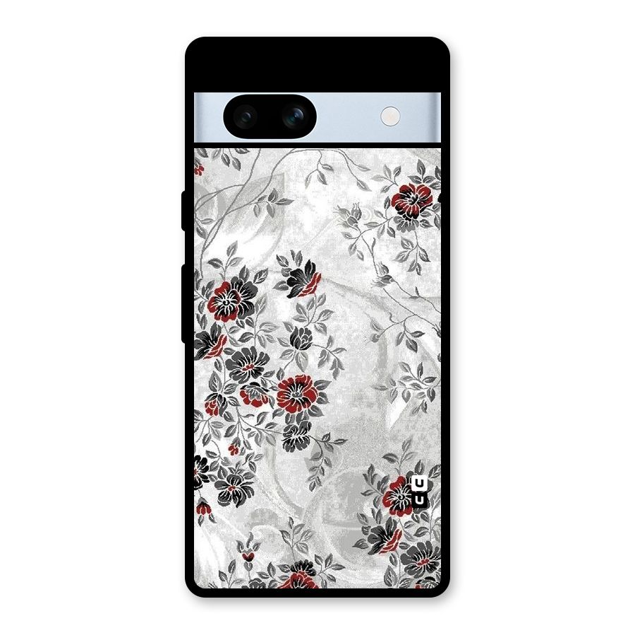 Pleasing Grey Floral Glass Back Case for Google Pixel 7a