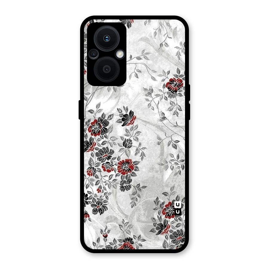 Pleasing Grey Floral Glass Back Case for Oppo F21s Pro 5G