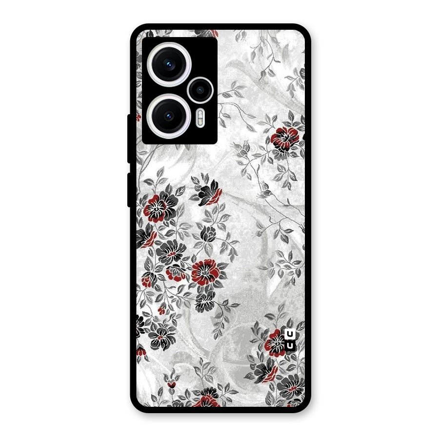 Pleasing Grey Floral Glass Back Case for Poco F5