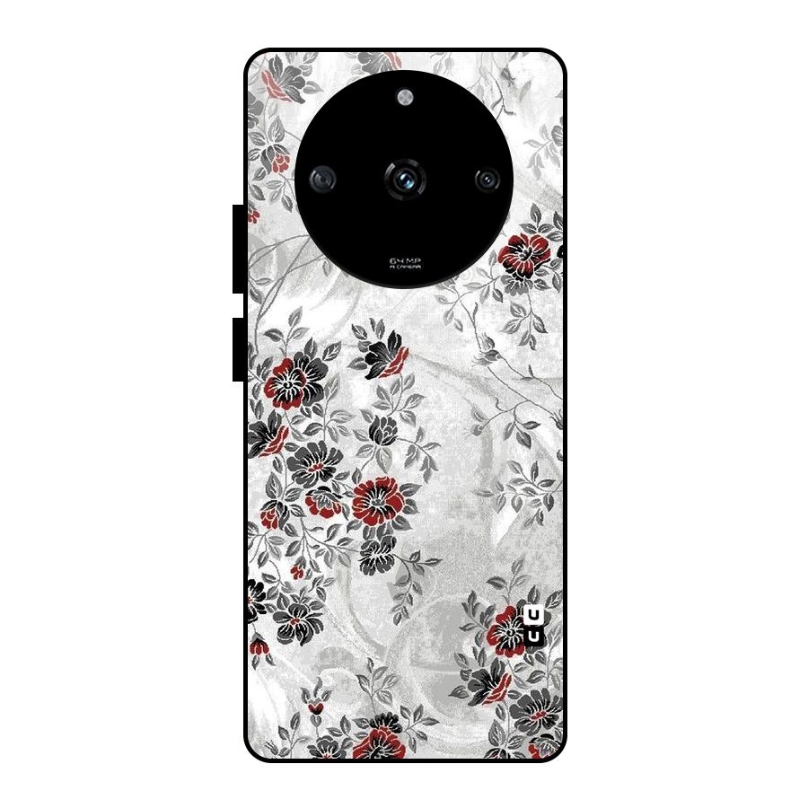Pleasing Grey Floral Glass Back Case for Realme Narzo 60 5G