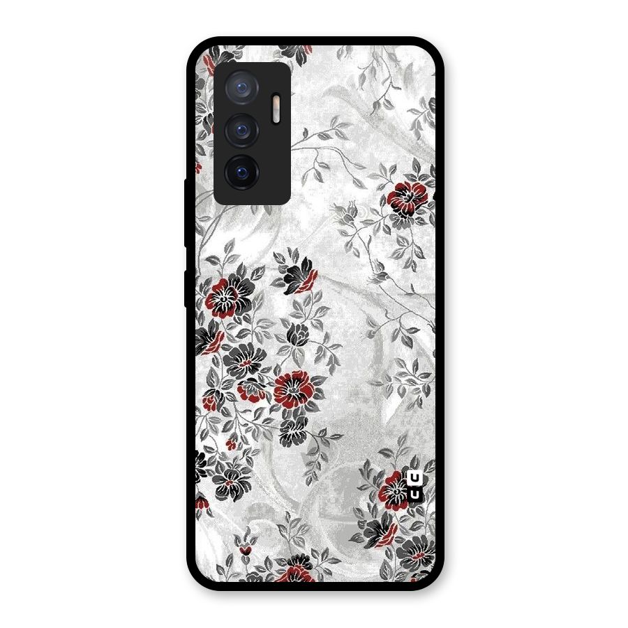 Pleasing Grey Floral Glass Back Case for Vivo V23e