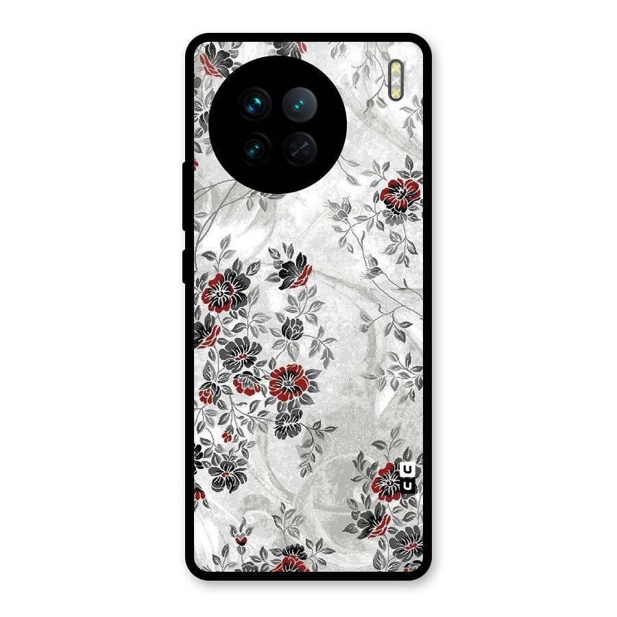 Pleasing Grey Floral Glass Back Case for Vivo X90