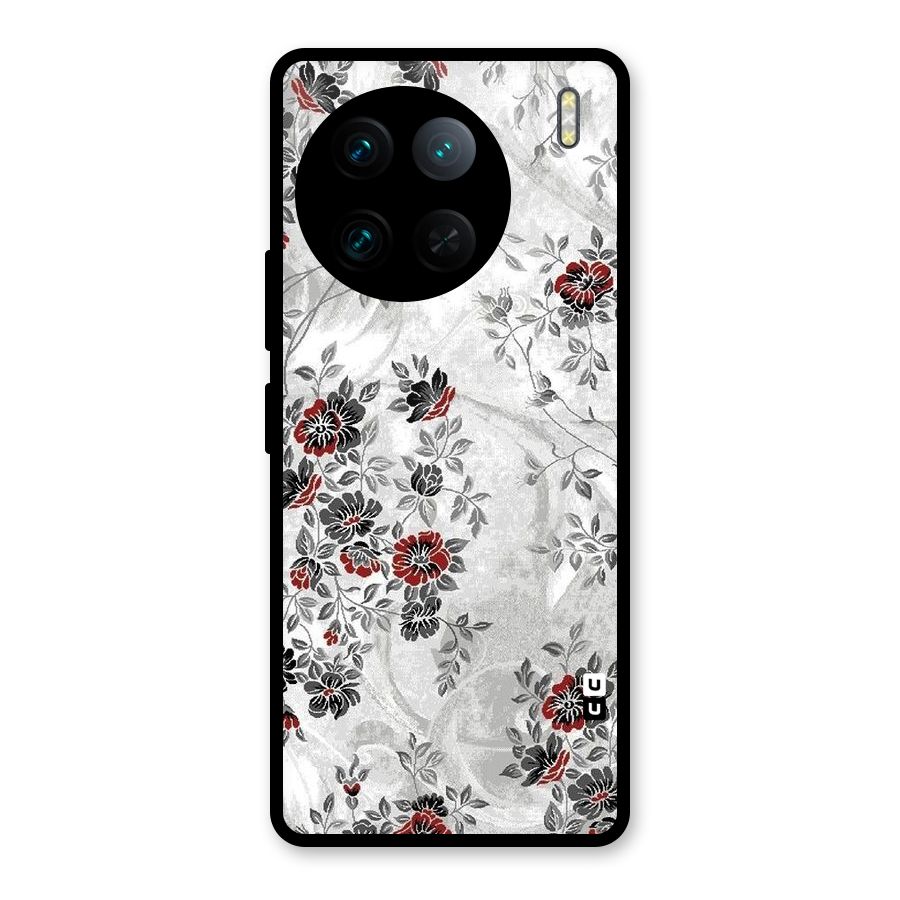 Pleasing Grey Floral Glass Back Case for Vivo X90 Pro